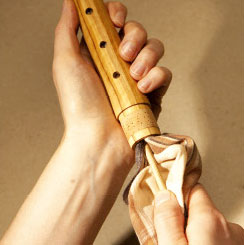 Oiling the the middle joint of a recorder