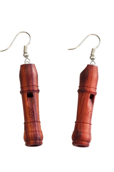 Barock-Miniaturblockflöte als Ohrring (Rosenholz)